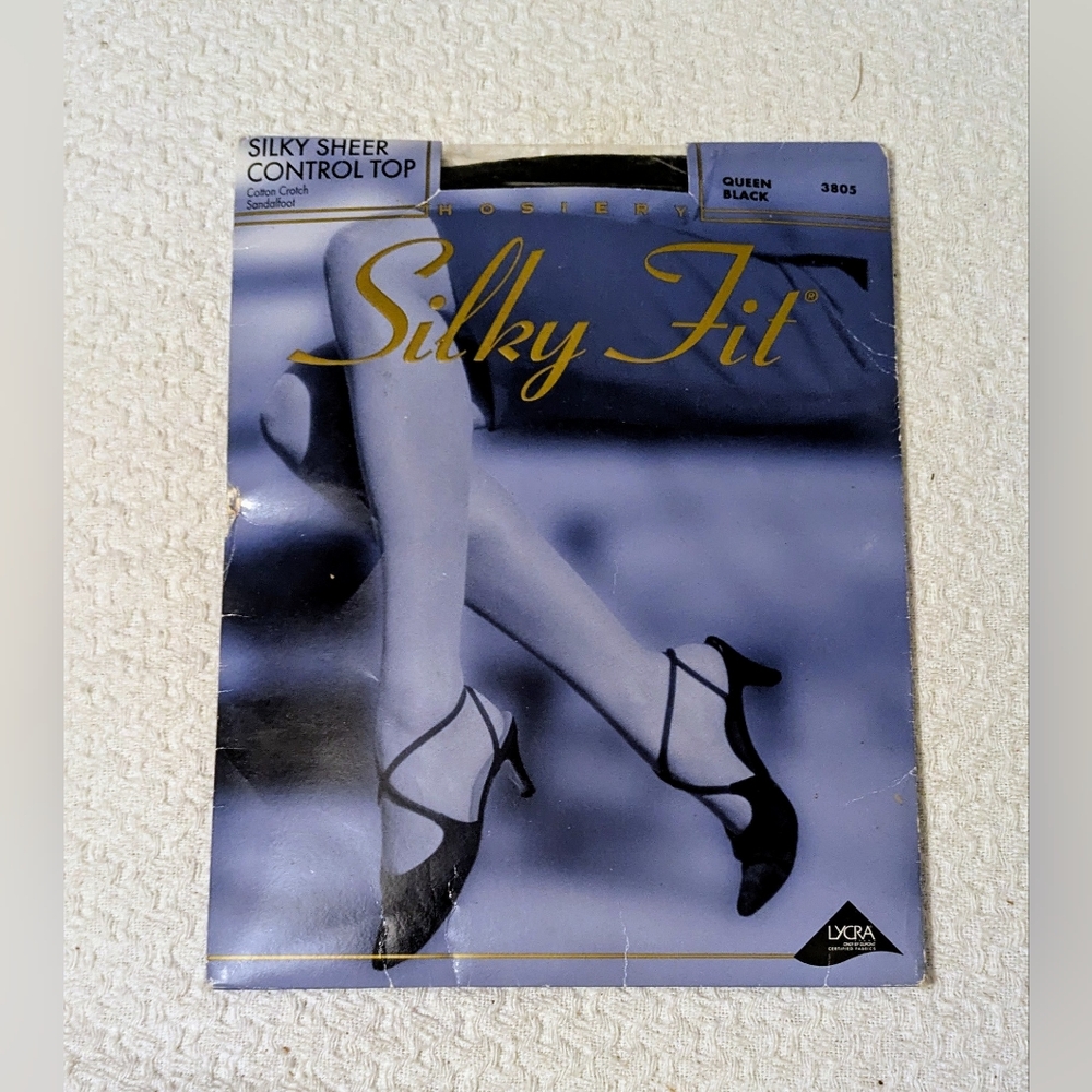 Hosiery Black Silky Sheer Control Top Pantyhose Cotton Crotch Queen 3805